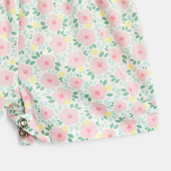 جمبسوت قصيرة بنقشة الزهور، باللون الوردي للفتيات الصغيرات